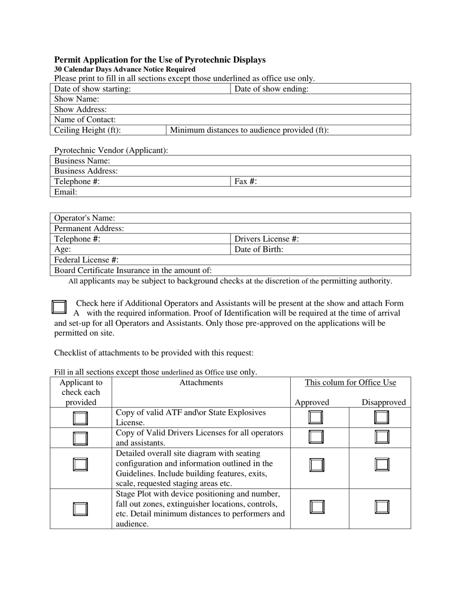 Permit Application for the Use of Pyrotechnic Displays - Florida, Page 1