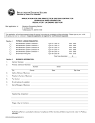 Form DFS-K3-23 &quot;Application for Fire Protection System Contractor&quot; - Florida