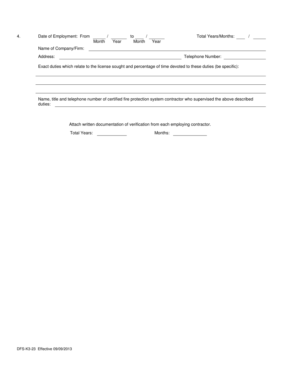 Form DFS-K3-23 Application for Fire Protection System Contractor - Florida, Page 4