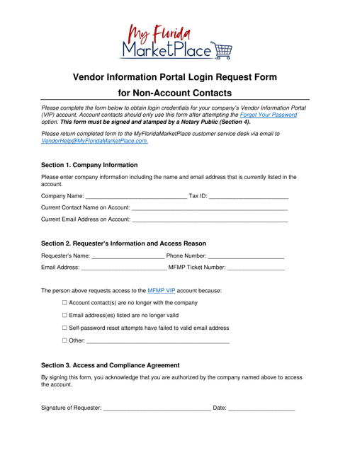 Vendor Information Portal Login Request Form for Non-account Contacts - Florida Download Pdf