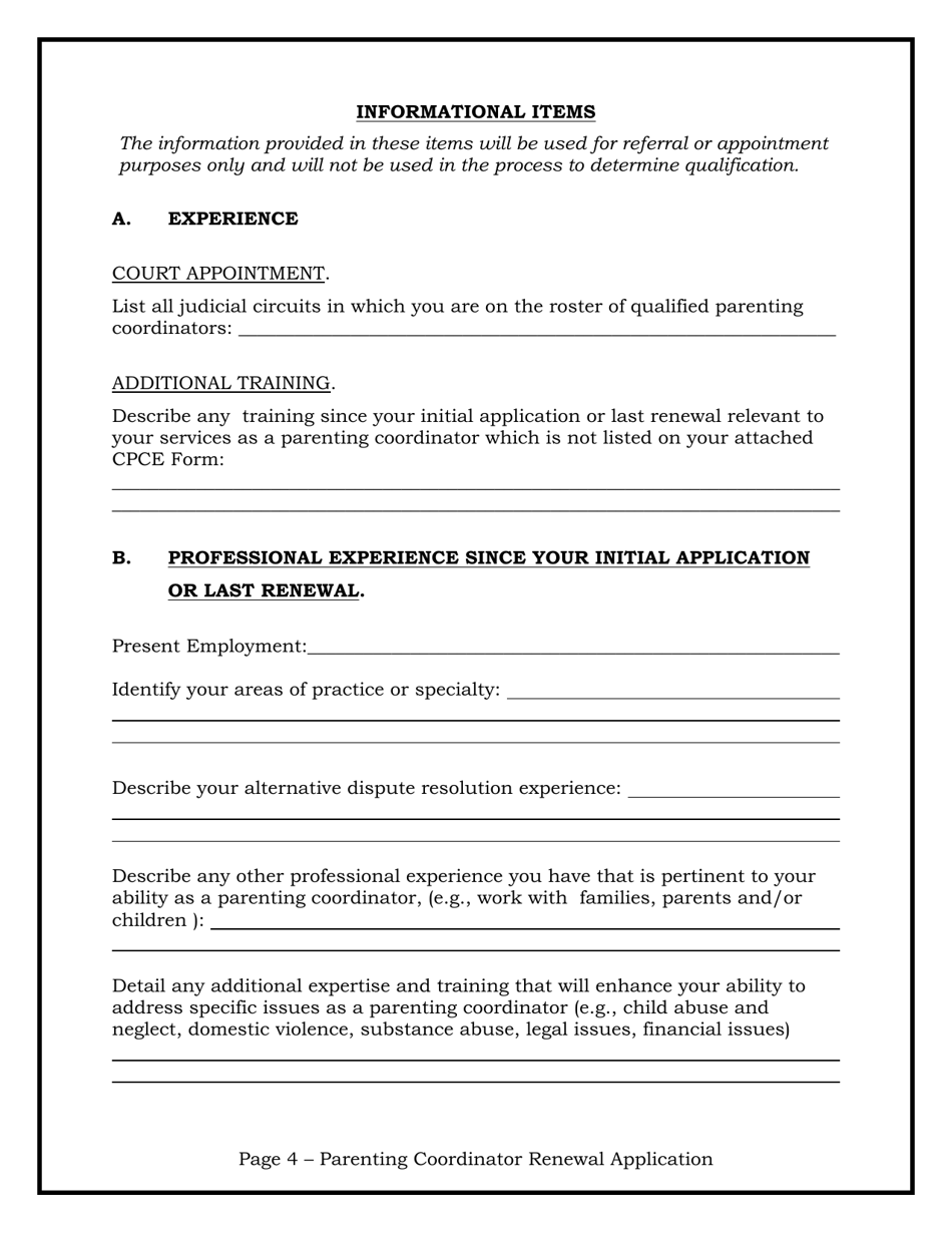 Qualified Parenting Coordinator Renewal Form - Florida, Page 4