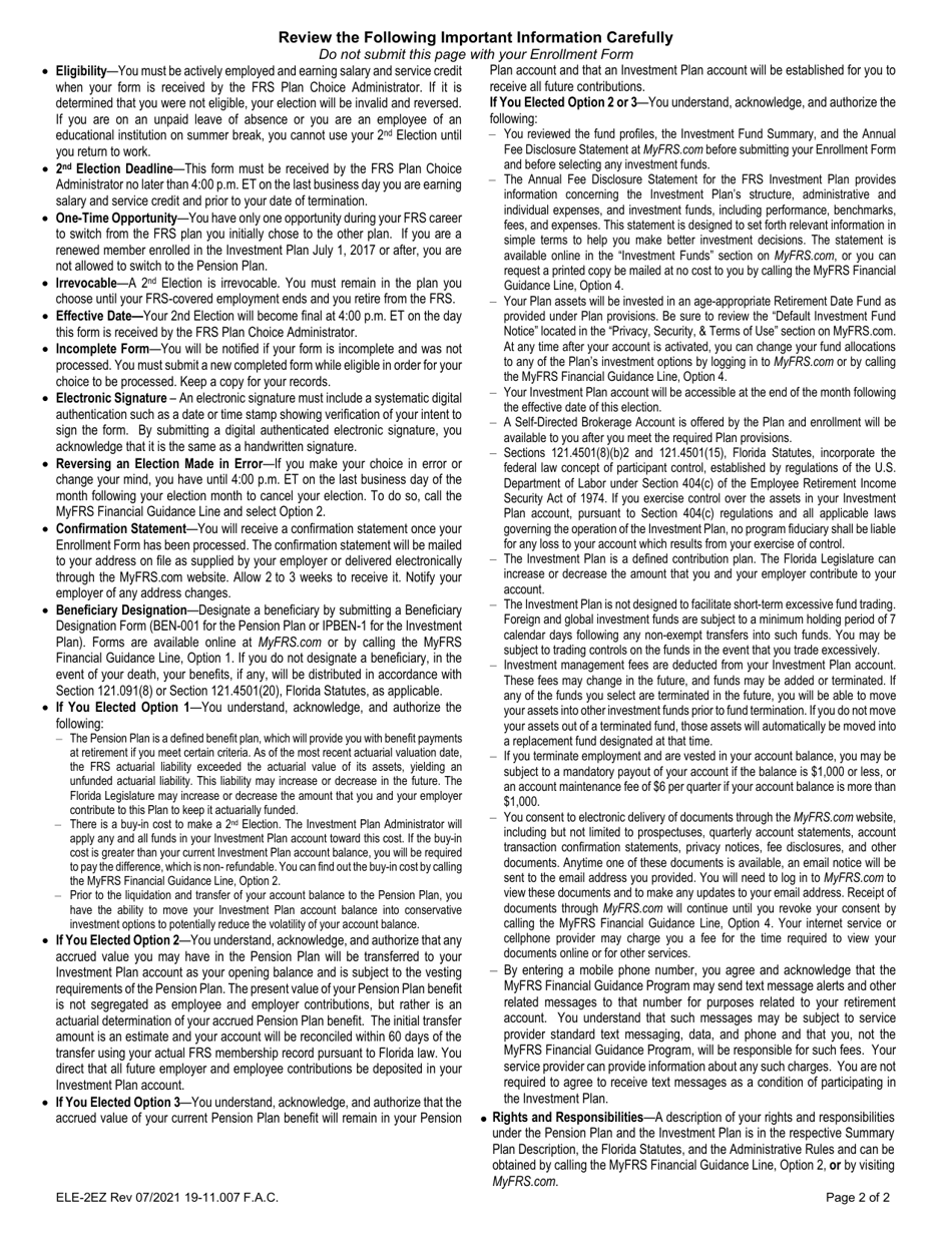 Form ELE-2-EZ 2nd Election Ez Retirement Plan Enrollment Form - Florida, Page 2
