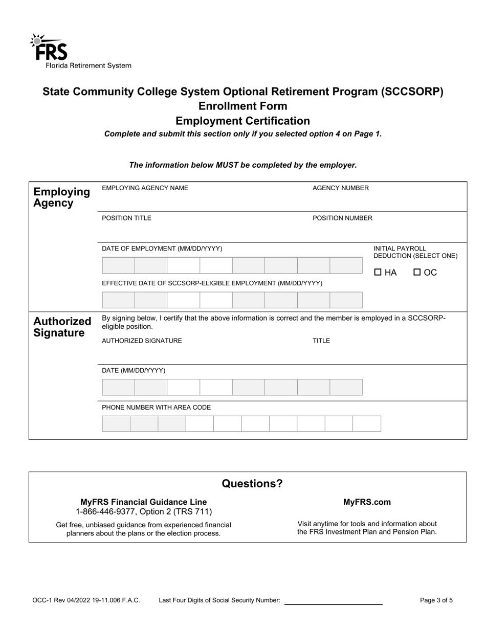 Form OCC-1 State Community College System Optional Retirement Program (Sccsorp) Enrollment Form - Florida, Page 3