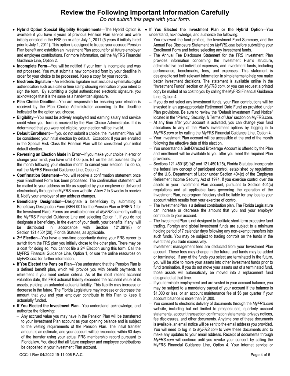 Form OCC-1 State Community College System Optional Retirement Program (Sccsorp) Enrollment Form - Florida, Page 4