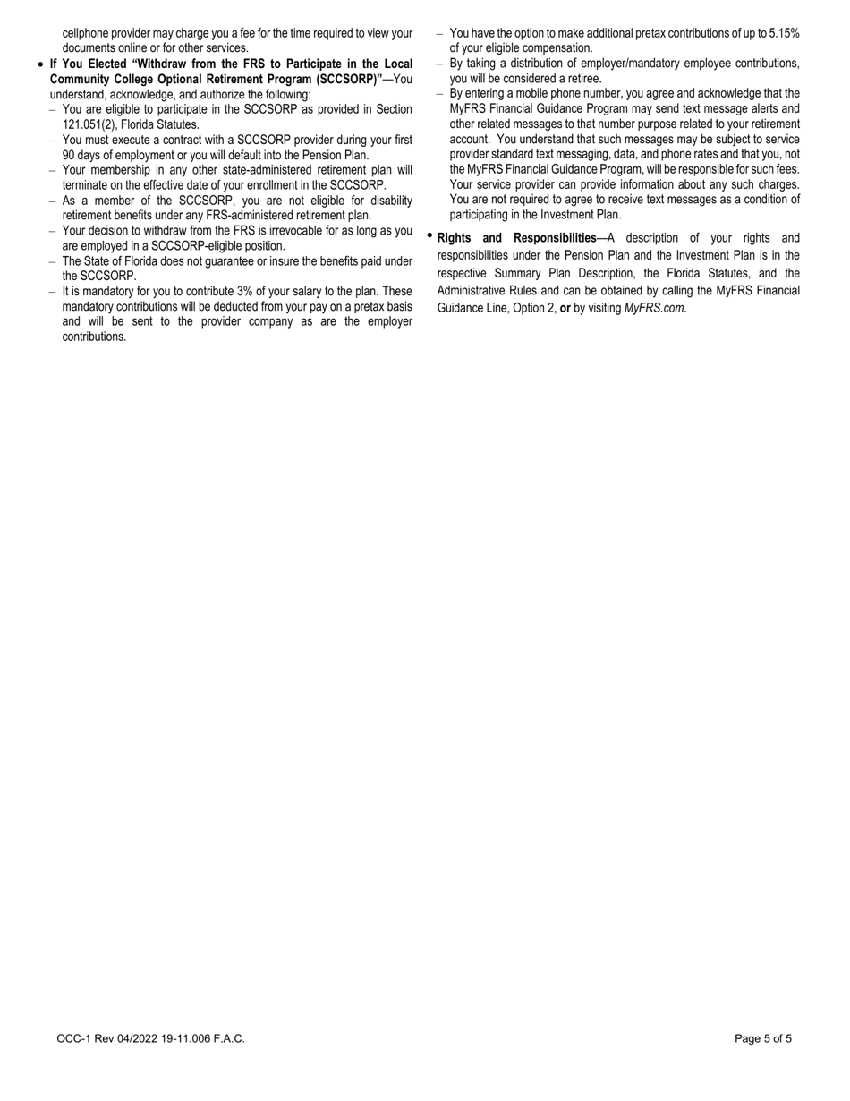 Form OCC-1 State Community College System Optional Retirement Program (Sccsorp) Enrollment Form - Florida, Page 5