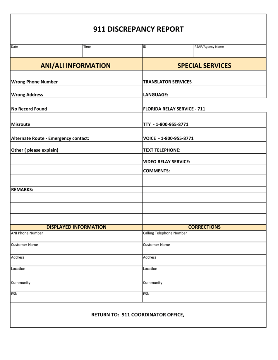 Florida 911 Discrepancy Report - Fill Out, Sign Online and Download PDF ...