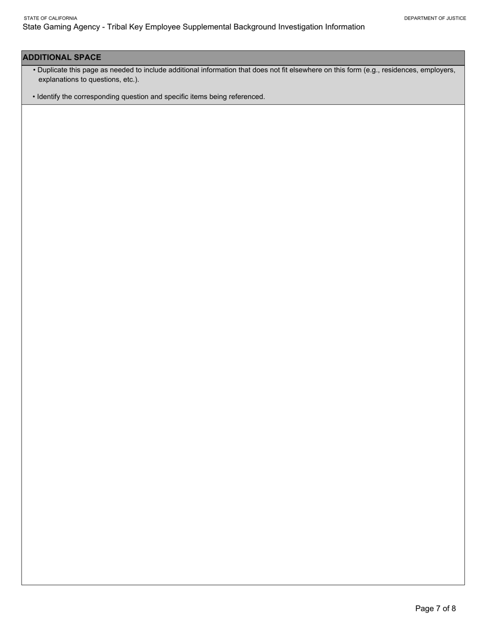 Form BGC-TBL-001 State Gaming Agency Tribal Key Employee Supplemental Background Investigation Information - California, Page 7