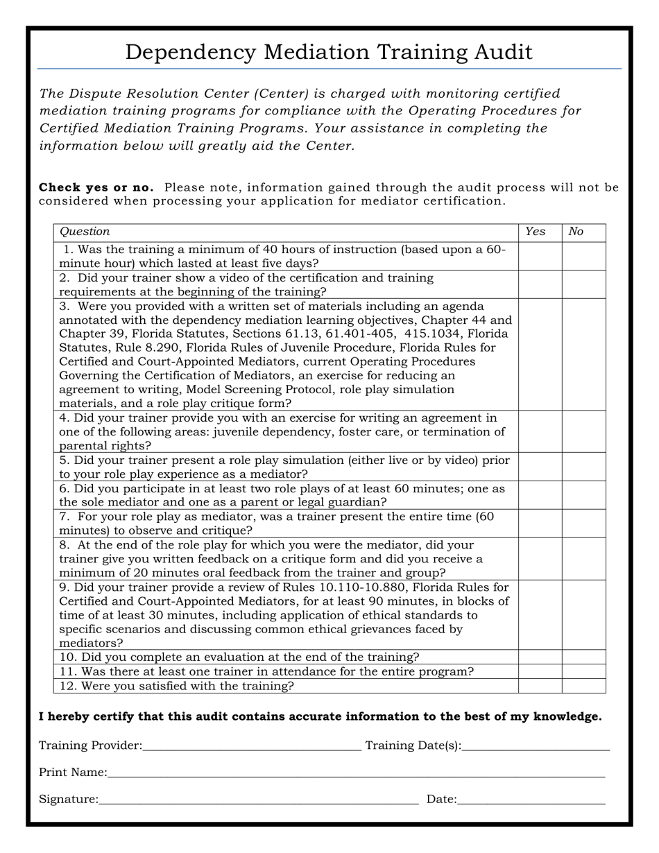 Dependency Mediation Training Audit - Florida, Page 1