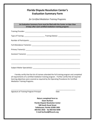 Document preview: Evaluation Summary Form for Certified Mediation Training Programs - Florida