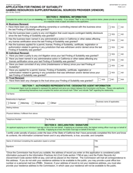 Form BGC100 Application for Finding of Suitability Gaming Resources Supplier/Financial Sources Provider (Vendor) - California, Page 4
