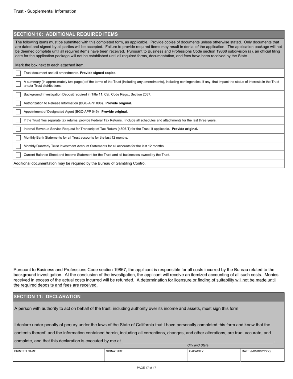 Form BGC-APP054 Gaming Resource Supplier / Financial Source - Trust Supplemental Information - California, Page 17