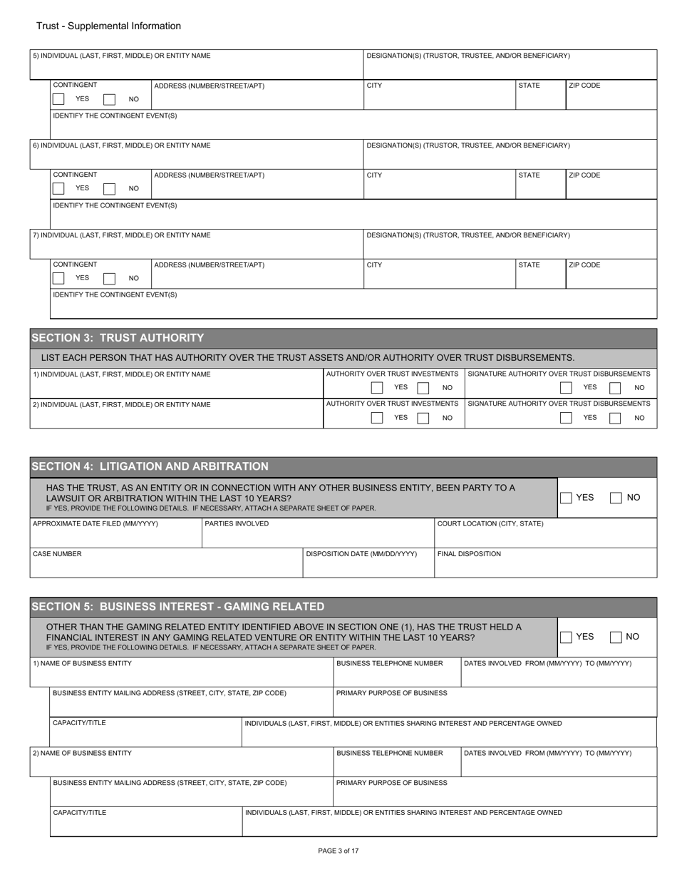 Form BGC-APP054 Gaming Resource Supplier / Financial Source - Trust Supplemental Information - California, Page 3