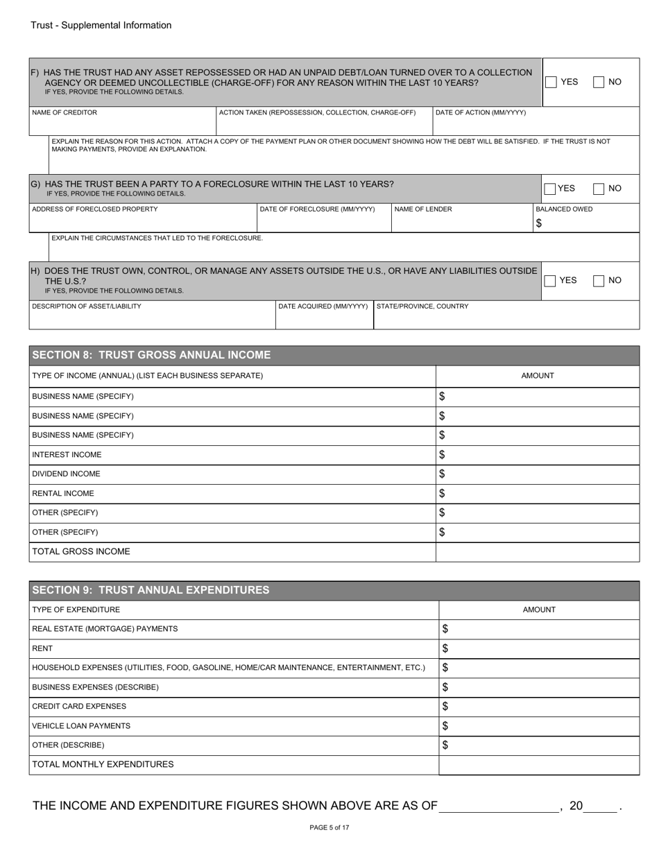 Form BGC-APP054 Gaming Resource Supplier / Financial Source - Trust Supplemental Information - California, Page 5