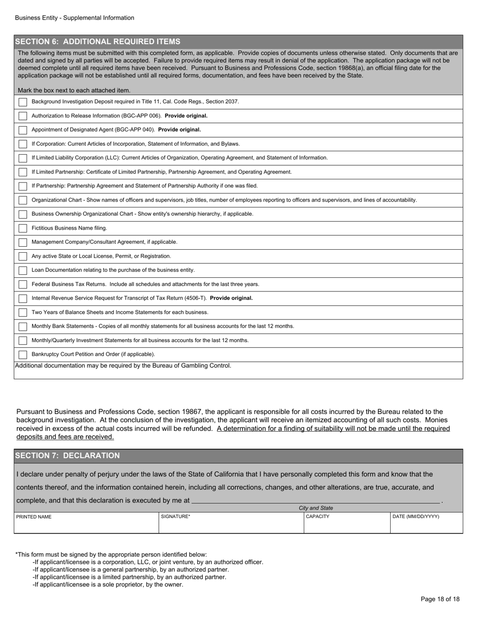 Form BGC-APP024 Gaming Resource Supplier / Financial Source Business Entity Supplemental Information - California, Page 18