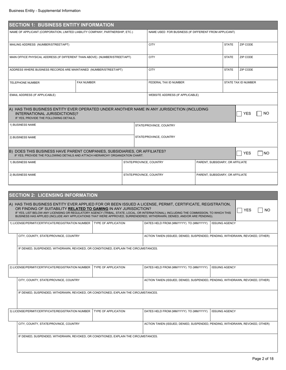Form BGC-APP024 Gaming Resource Supplier / Financial Source Business Entity Supplemental Information - California, Page 2
