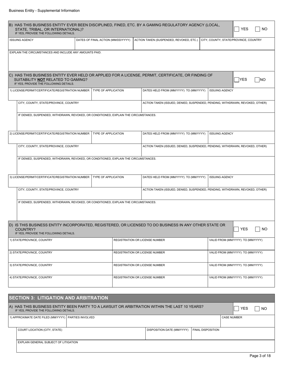 Form BGC-APP024 Gaming Resource Supplier / Financial Source Business Entity Supplemental Information - California, Page 3