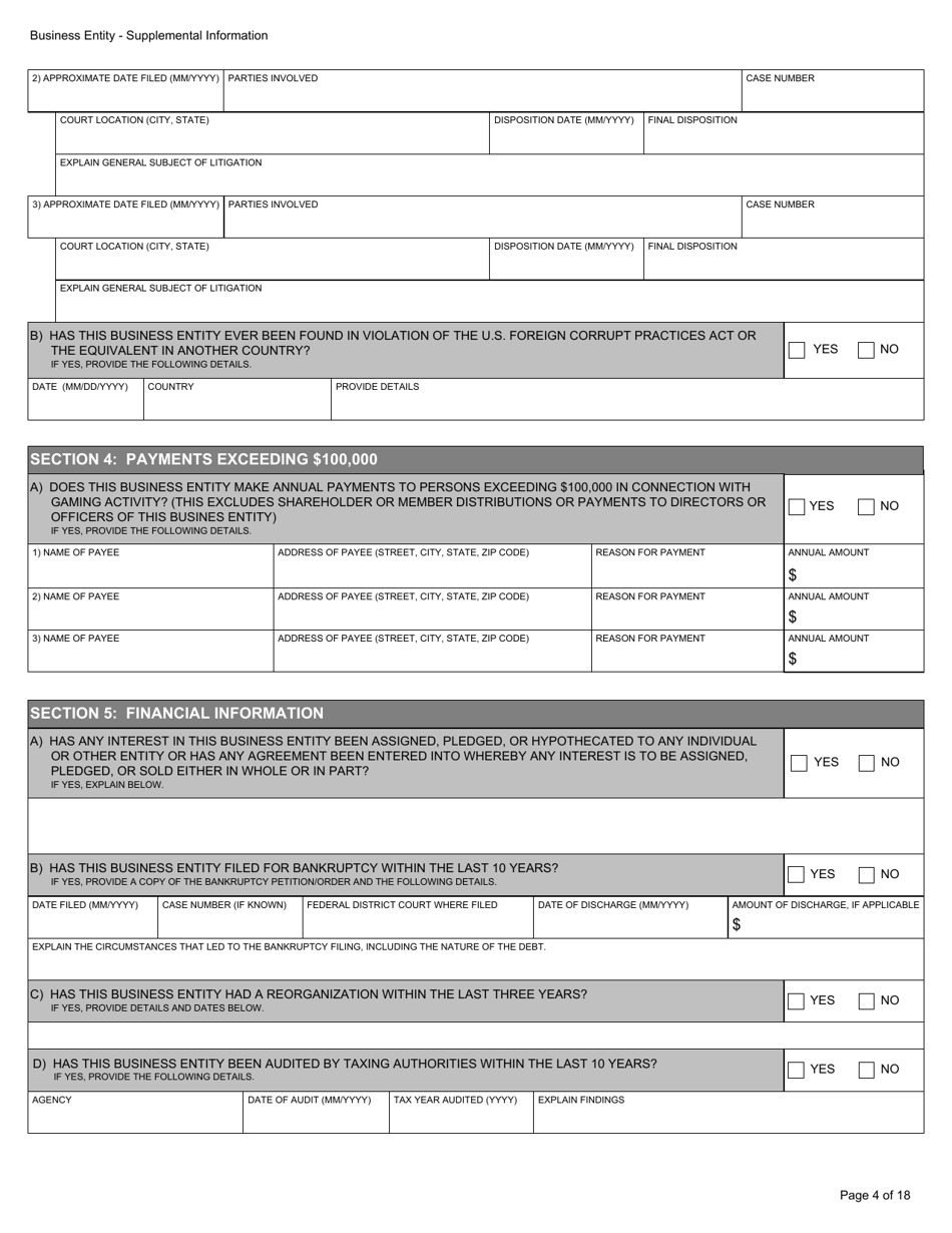 Form BGC-APP024 Gaming Resource Supplier / Financial Source Business Entity Supplemental Information - California, Page 4