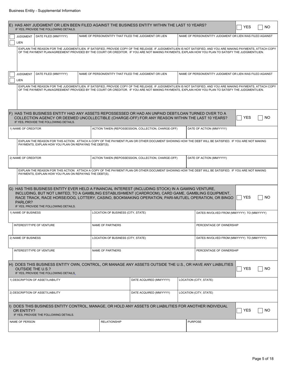 Form BGC-APP024 Gaming Resource Supplier / Financial Source Business Entity Supplemental Information - California, Page 5