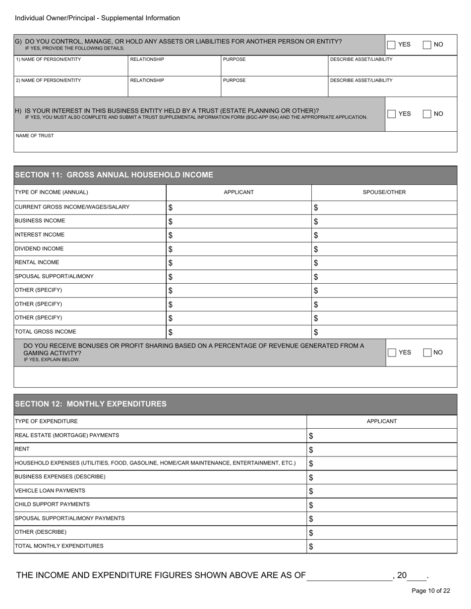 Form BGC-APP025 Gaming Resource Supplier / Financial Source Individual Owner / Principal Supplemental Information - California, Page 10
