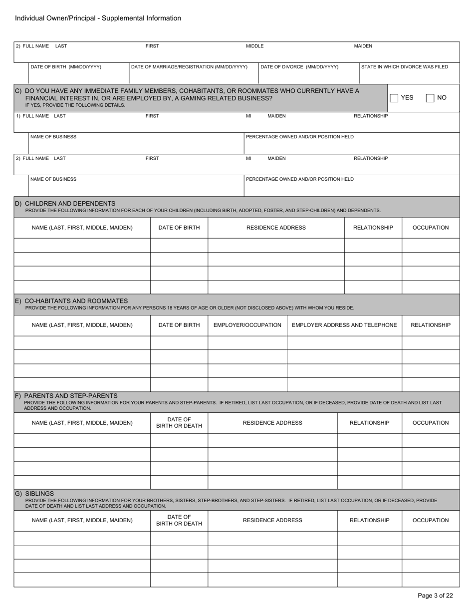 Form BGC-APP025 Gaming Resource Supplier / Financial Source Individual Owner / Principal Supplemental Information - California, Page 3