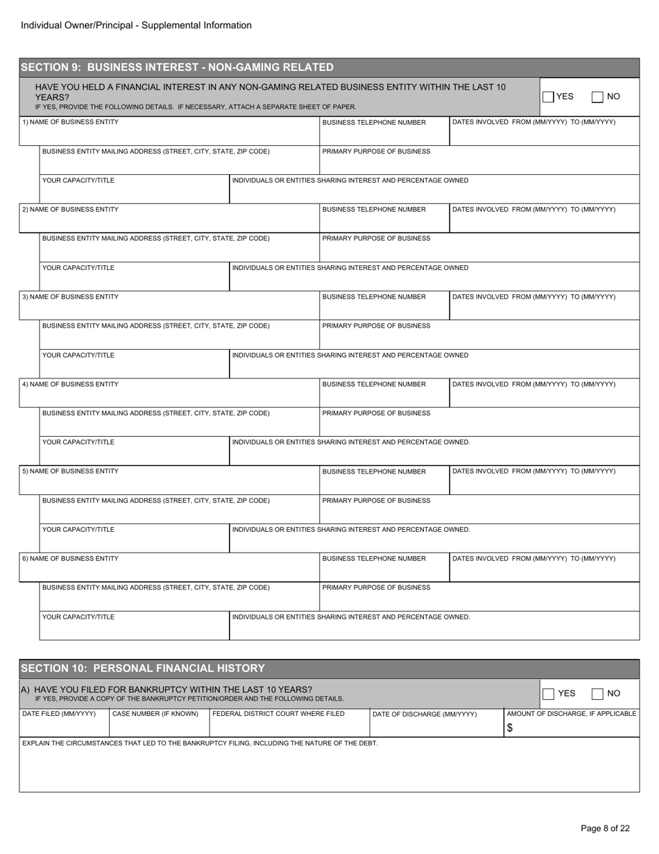 Form BGC-APP025 Gaming Resource Supplier / Financial Source Individual Owner / Principal Supplemental Information - California, Page 8