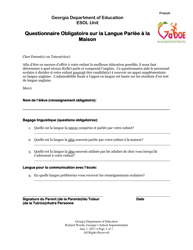 &quot;Home Language Survey Form&quot; - Georgia (United States) (French)