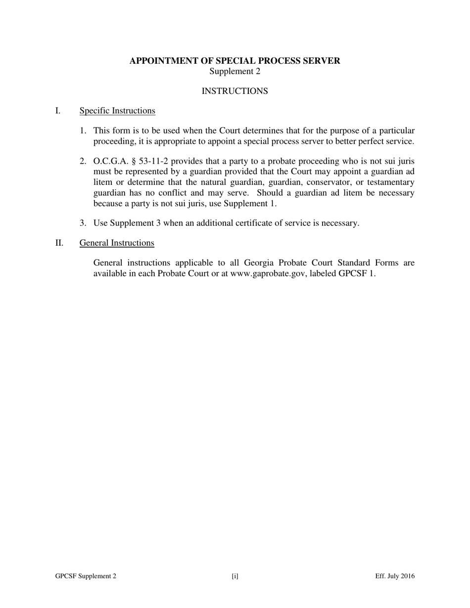 Supplement 2 Order to Appoint Special Process Server as to Petition - Georgia (United States), Page 1