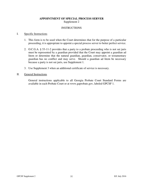 Supplement 2 Order to Appoint Special Process Server as to Petition - Georgia (United States)