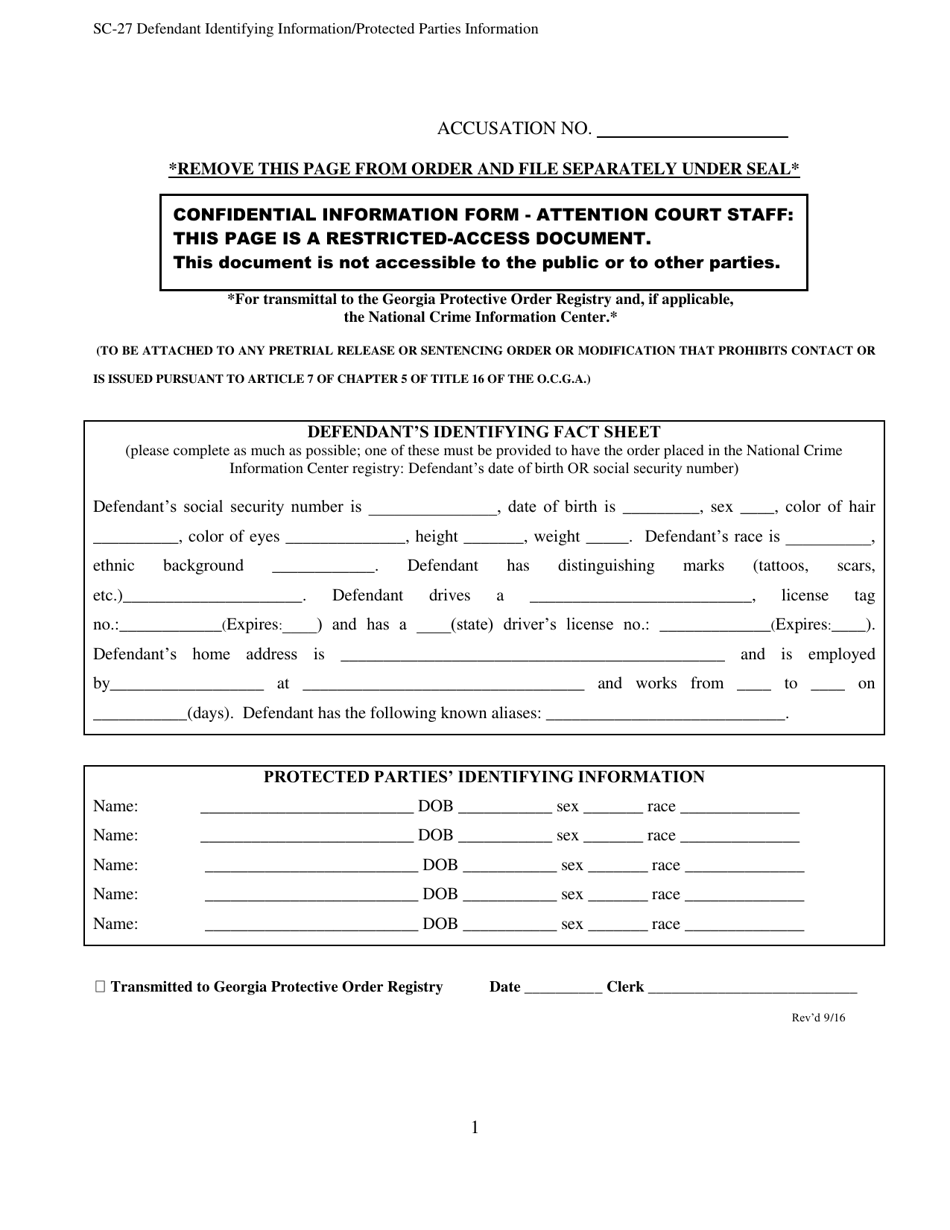 Form Sc-27 - Fill Out, Sign Online And Download Printable Pdf, Georgia 