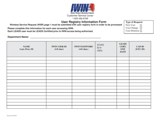 Document preview: User Registry Information Form - Iwin - Illinois