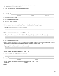 Applicant Questionnaire - Currency Exchange Section - Illinois, Page 2