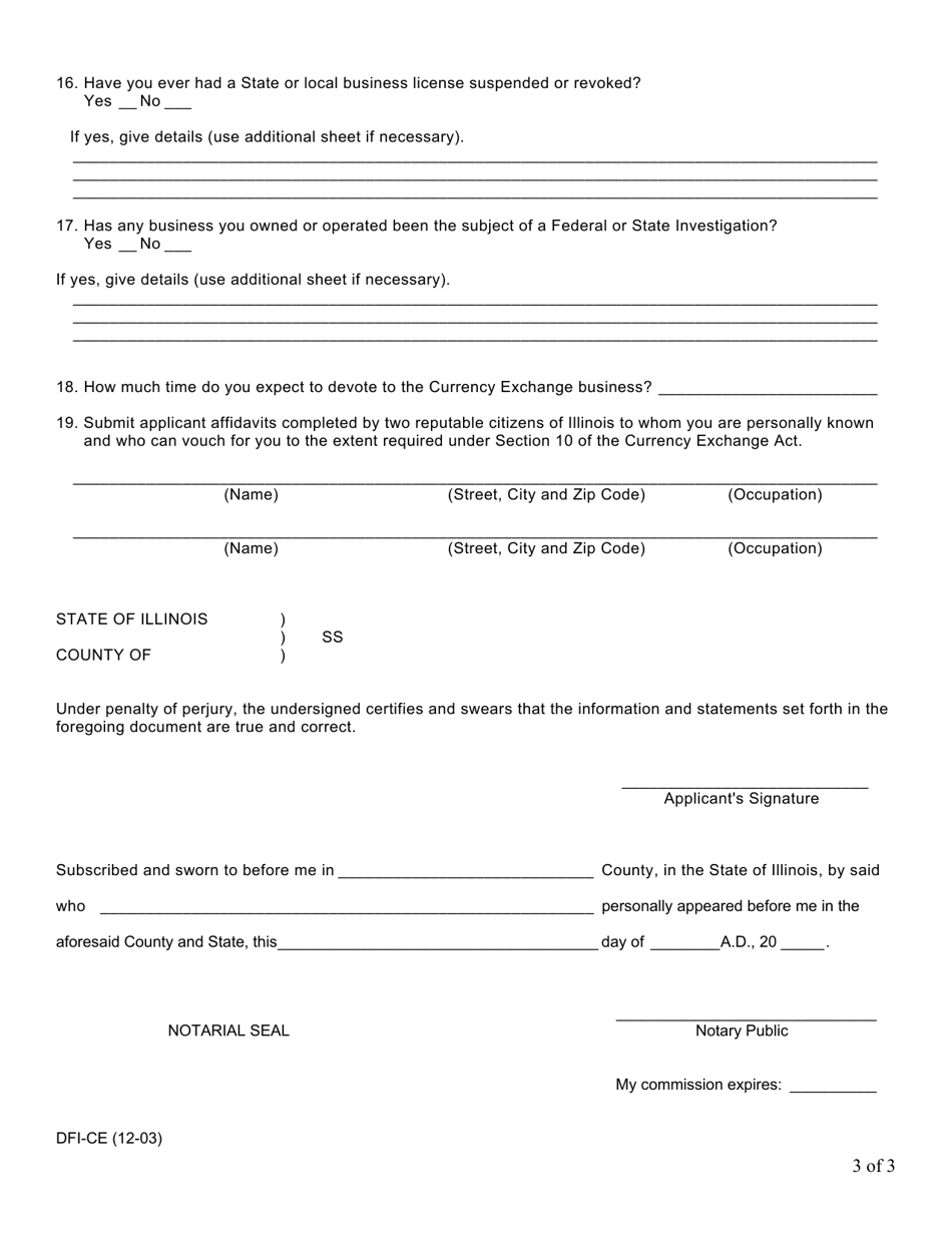 Illinois Applicant Questionnaire - Currency Exchange Section - Fill Out ...