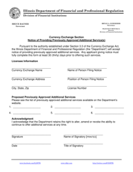 Document preview: Notice of Providing Previously Approved Additional Service(S) - Currency Exchange Section - Illinois
