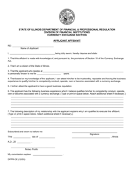 Document preview: Form DFPR-CE Applicant Affidavit - Currency Exchange Section - Illinois