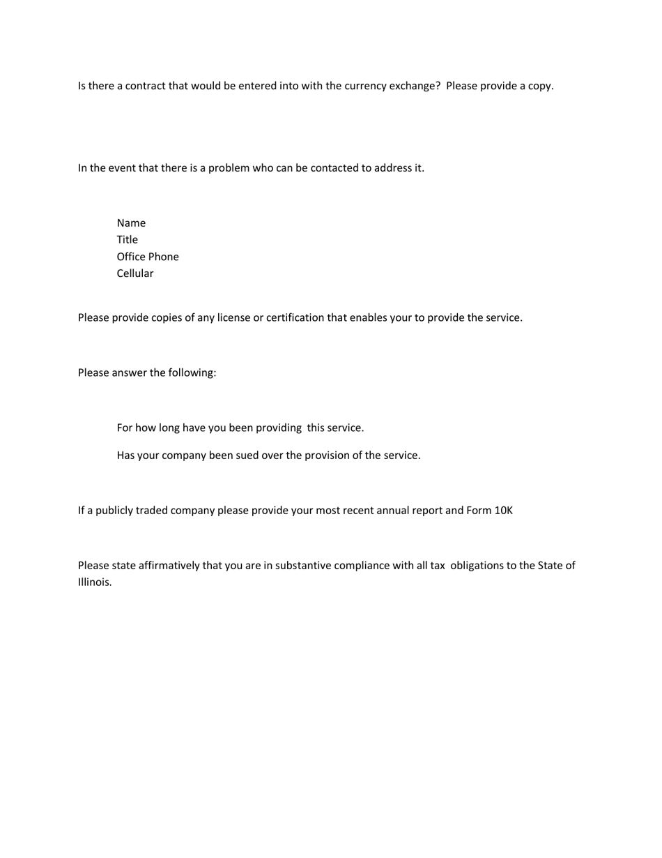 Additional Service Application Checklist - Currency Exchange Section - Illinois, Page 3