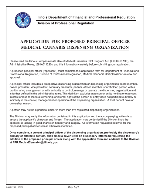 Form IL486-2266 Application for Proposed Principal Officer - Medical Cannabis Dispensing Organization - Illinois