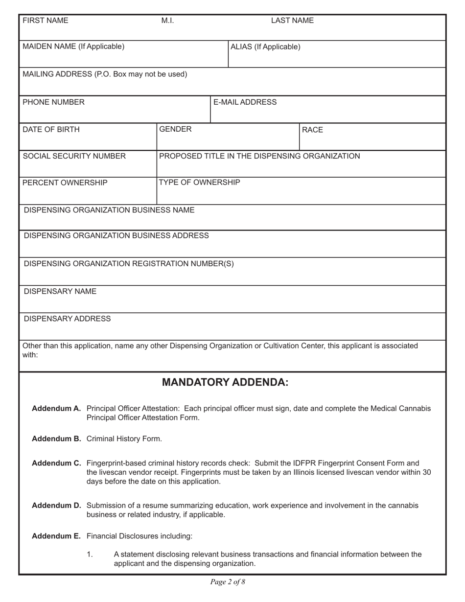 Form IL486-2266 Application for Proposed Principal Officer - Medical Cannabis Dispensing Organization - Illinois, Page 2