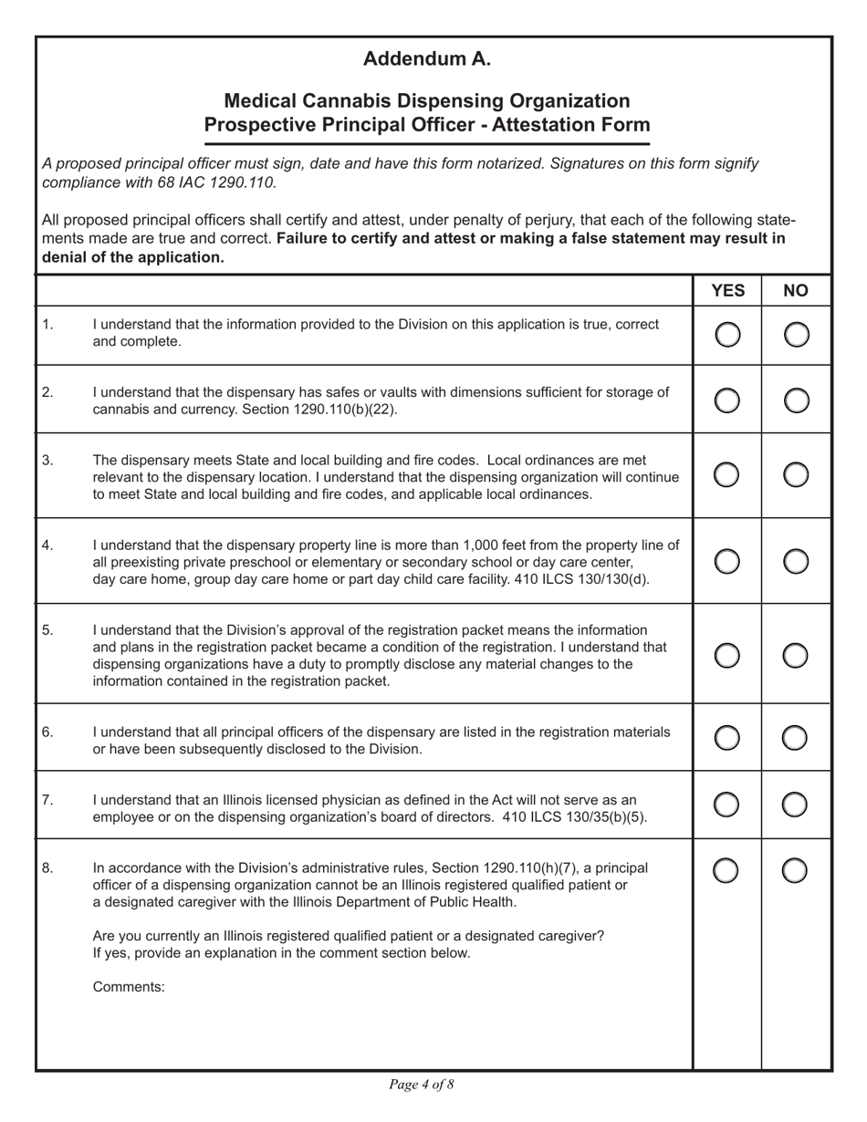 Form IL486-2266 Application for Proposed Principal Officer - Medical Cannabis Dispensing Organization - Illinois, Page 4
