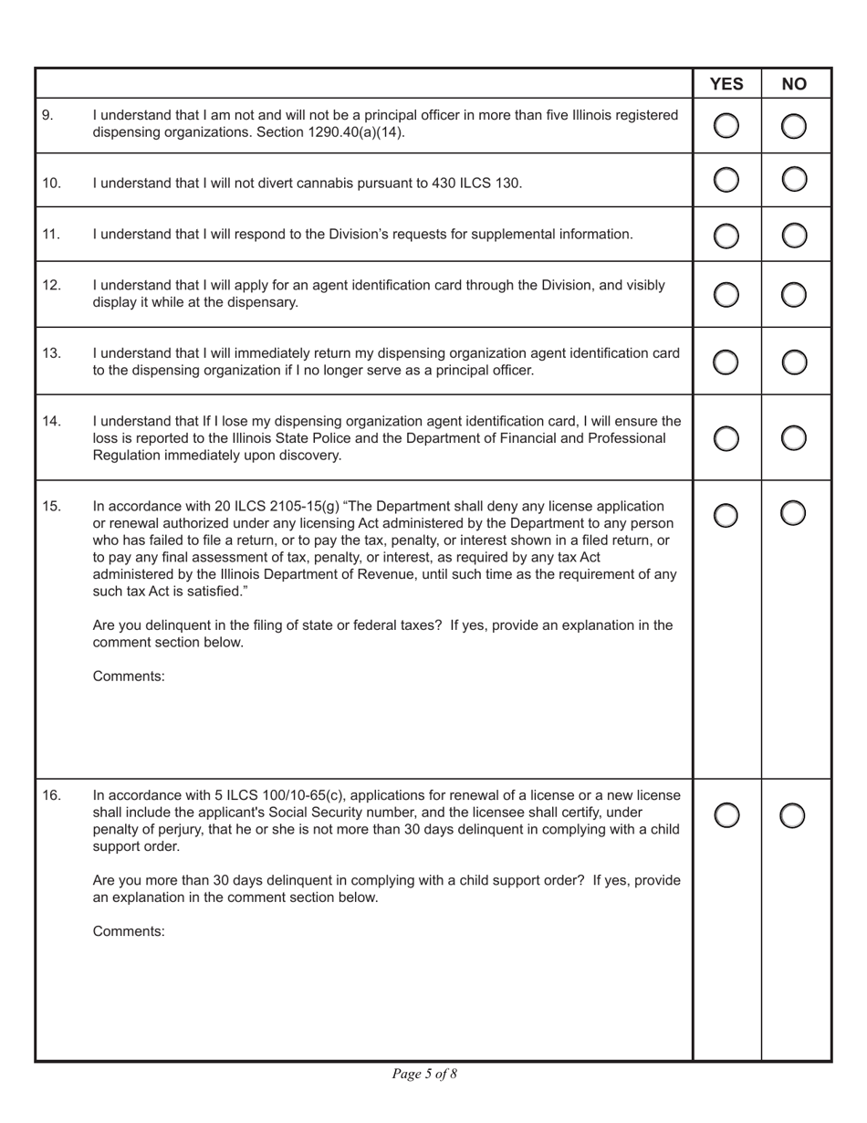 Form IL486-2266 Application for Proposed Principal Officer - Medical Cannabis Dispensing Organization - Illinois, Page 5