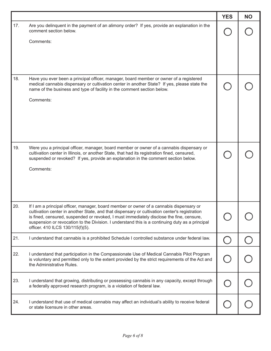 Form IL486-2266 Application for Proposed Principal Officer - Medical Cannabis Dispensing Organization - Illinois, Page 6
