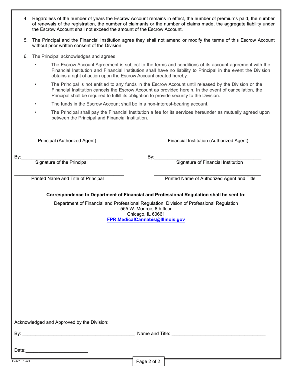 Form F2427 Escrow Account Agreement - Medical Cannabis Dispensing Organization - Illinois, Page 2