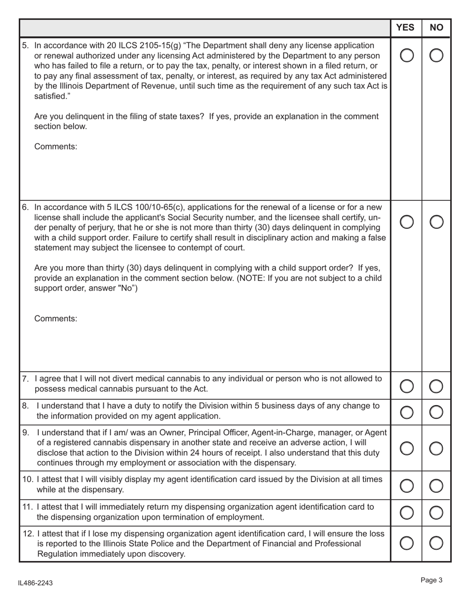 Form IL486-2243 Dispensary Agent - Attestation Form - Medical Cannabis Dispensing Organization - Illinois, Page 3