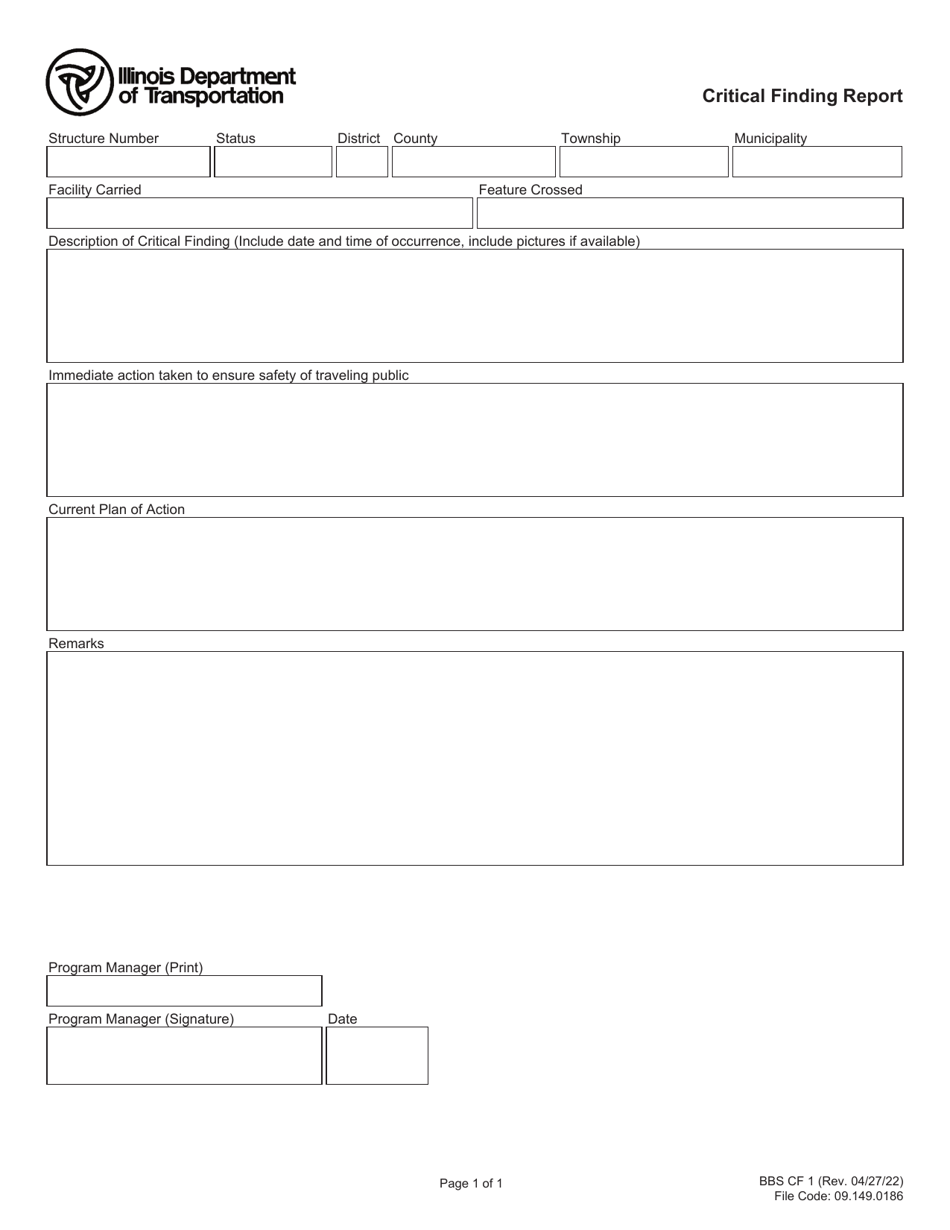 Form BBS CF1 Critical Finding Report - Illinois, Page 1