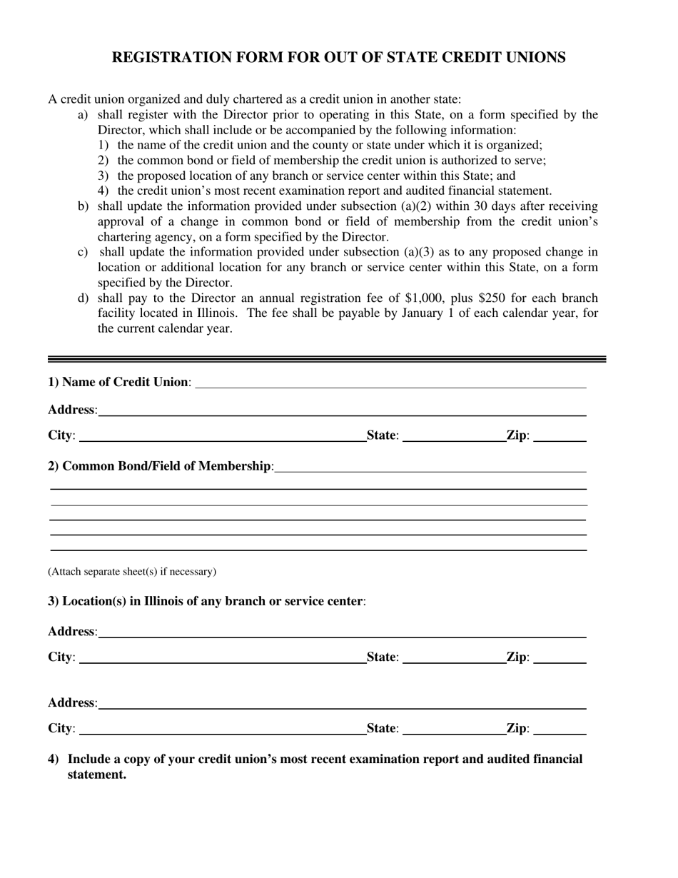 Registration Form for out of State Credit Unions - Illinois, Page 1