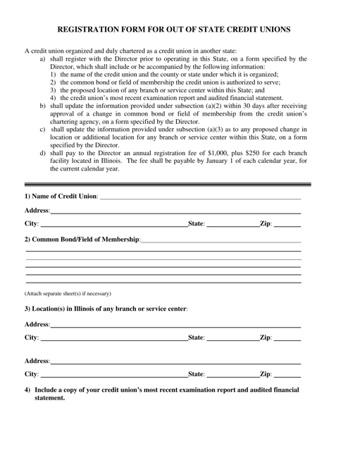 Registration Form for out of State Credit Unions - Illinois Download Pdf