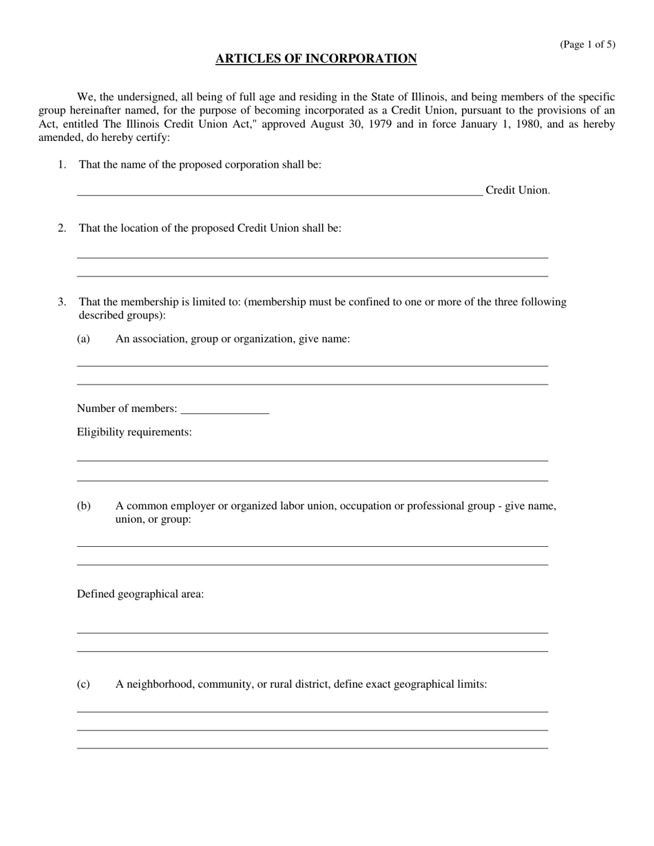 CU Form 2 Articles of Incorporation - Illinois, Page 1