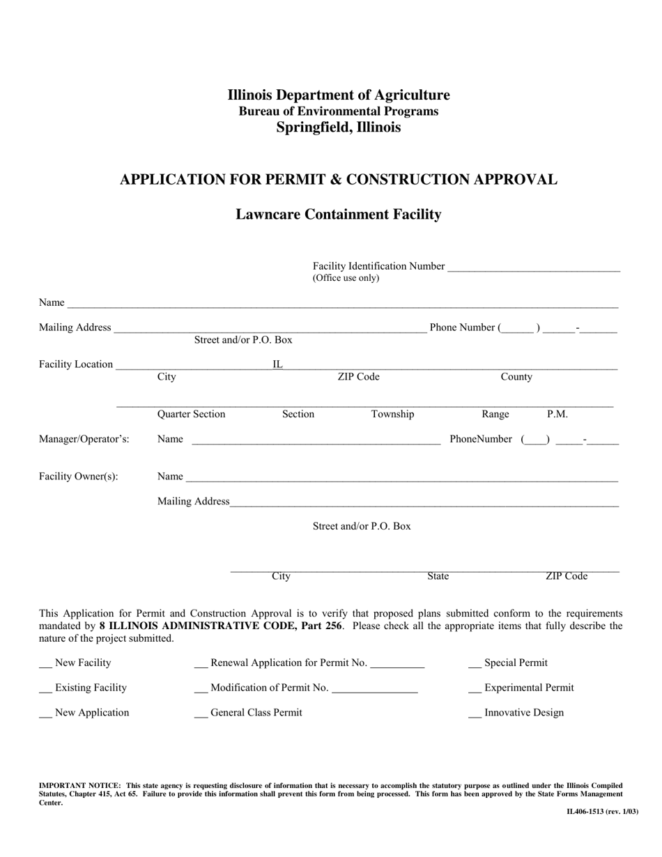 Form IL406-1513 Application for Permit  Construction Approval - Lawncare Containment Facility - Illinois, Page 2