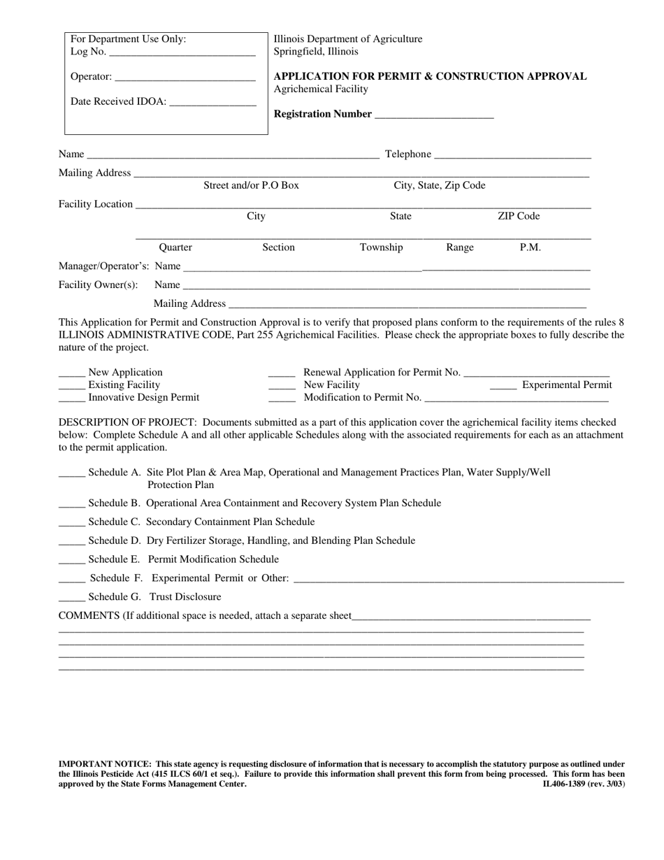 Form IL406-1389 Application for Permit  Construction Approval - Agrichemical Facility - Illinois, Page 2