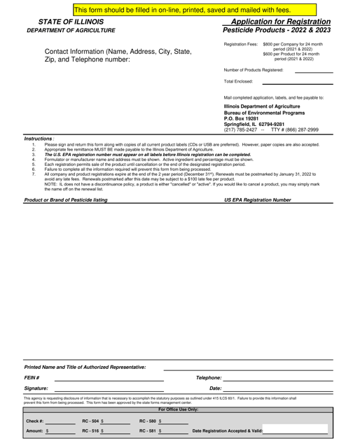 Application for Registration - Pesticide Products - Illinois, 2023