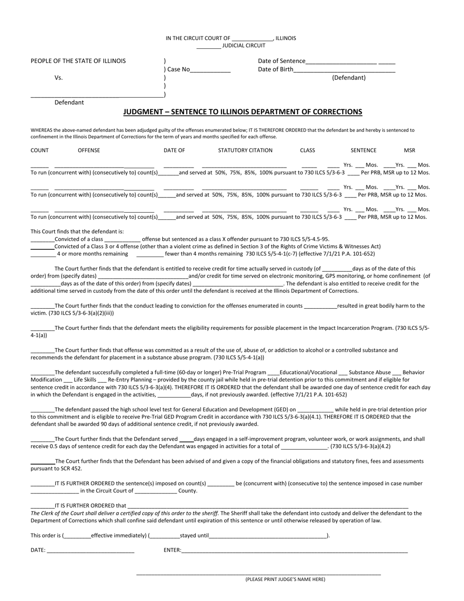 Judgment - Sentence to Illinois Department of Corrections - Illinois, Page 1